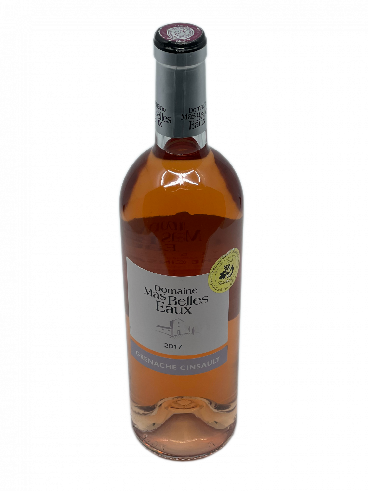 Languedoc Roussillon rosé cépages grenache cinsault assemblage Graoupe AXA Belles Eaux Pézenas cave voutée millésime robe rose saumon brillante délicat fraîcheur fragrance fruits rouges noirs fraise groseille mûre note florale épices texture fine ample vive aromatique gourmande médaille d'or concours