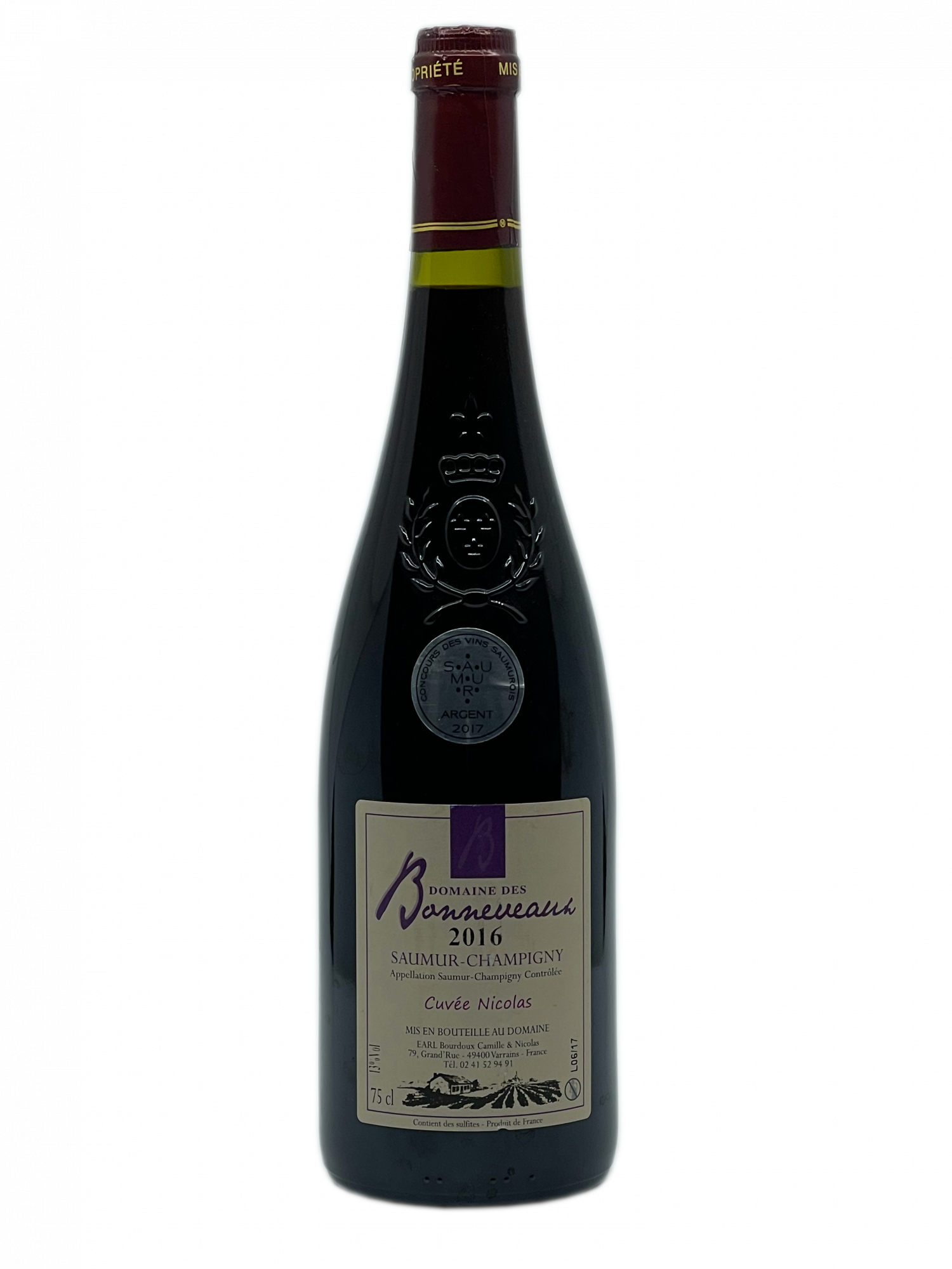 Loire Saumur Champigny propriété familiale vignoble terroir appellation tradition macération vinification millésime robe rubis intense reflets violets brillance chatoyante note fruit rouge noir arômes floraux violette iris épice poivre girofle dense tanin fraîcheur remarquable longue garde médaille argent concours vin