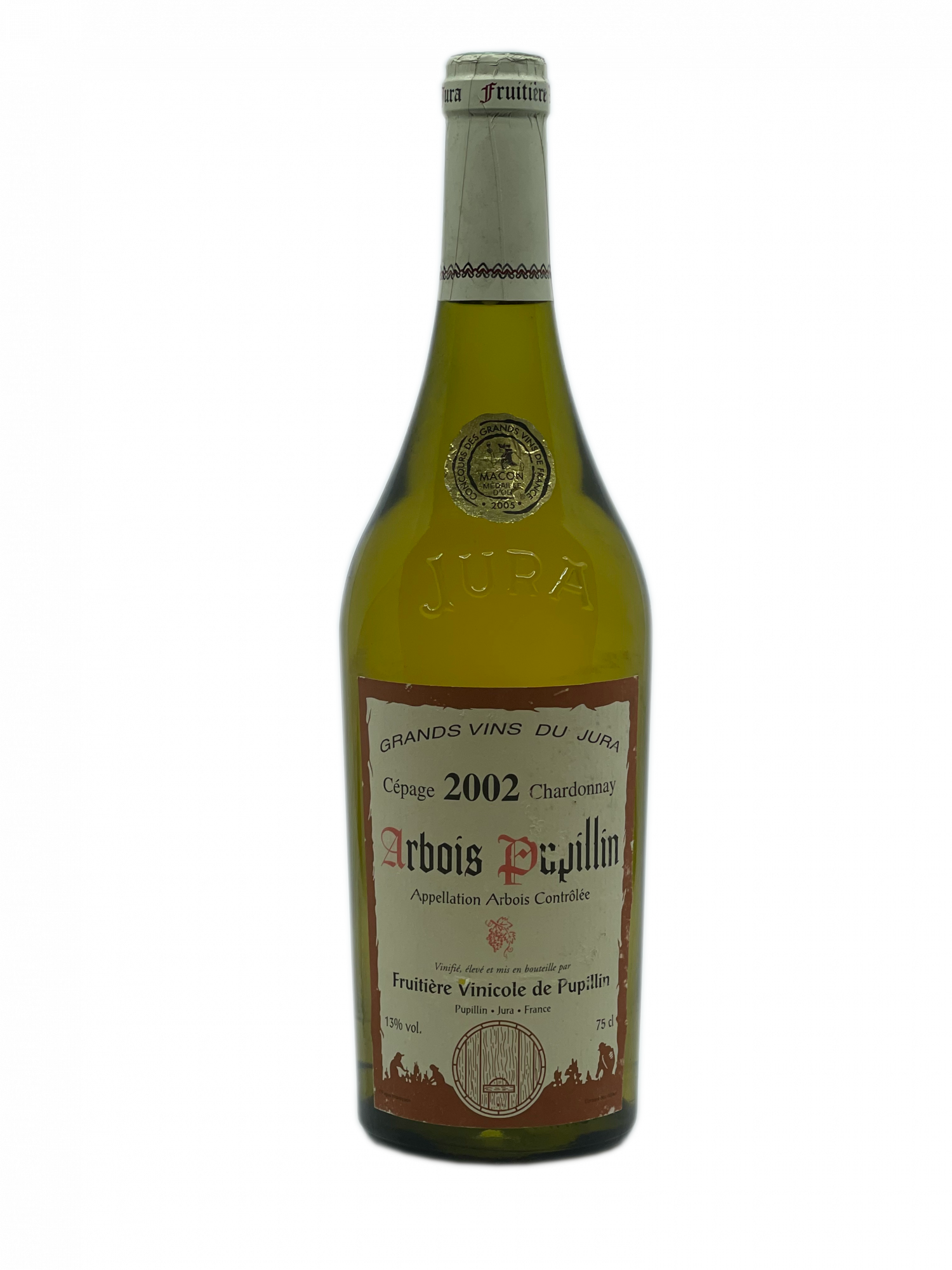 Jura Arbois Pupillin Chardonnay millésime Grand Vin France médaille or fruitière coopérative vinification traditionnelle puissant gourmand aromatique abricot pomme mûre miel floral rondeur longueur doux délicat équilibré finesse